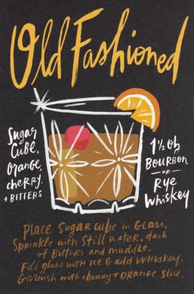 Old-Fashioned Classic Cocktail Drink Recipe Card Postcard