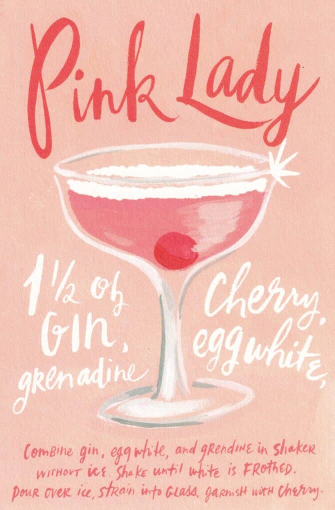 Pink Lady Classic Cocktail Drink Recipe Card Postcard