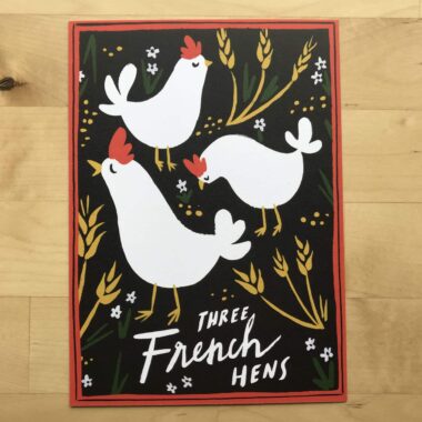 Three French Hens Christmas Holiday Oversized Postcard