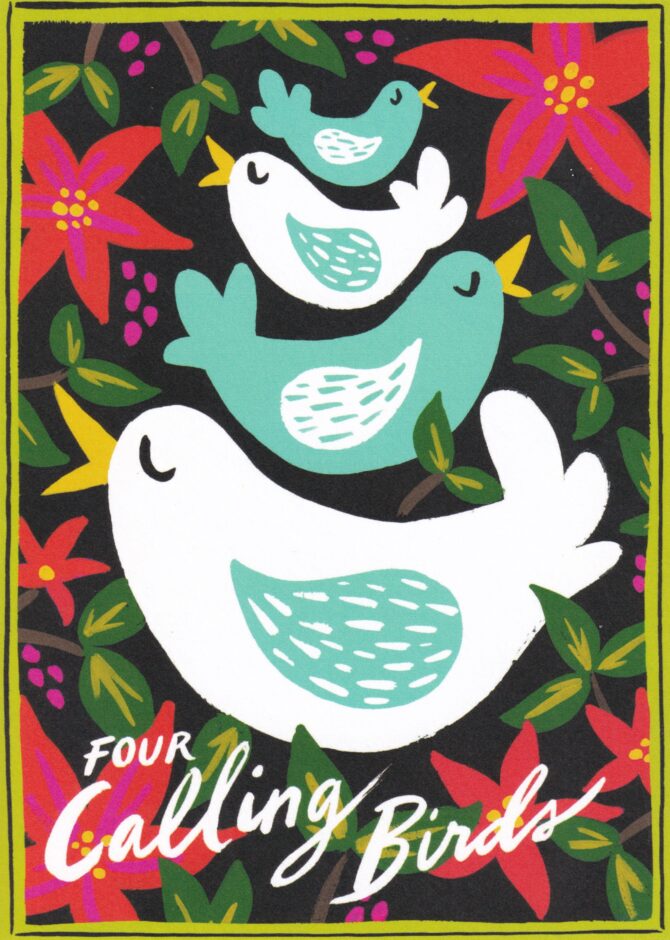 Four Calling Birds Christmas Holiday Oversized Postcard