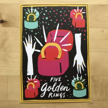Five Gold Rings Christmas Holiday Oversized Postcard