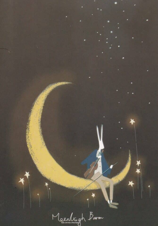 Crescent Moon Orchestra Rabbit Glow-in-the-Dark Moonlight Baron Postcard