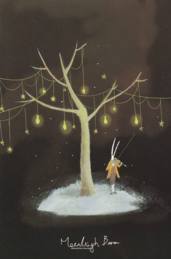 Violinist Rabbit Glow-in-the-Dark Moonlight Baron Postcard