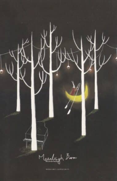 Moon Canoe Boat Piano Trees Glow-in-the-Dark Moonlight Baron Postcard