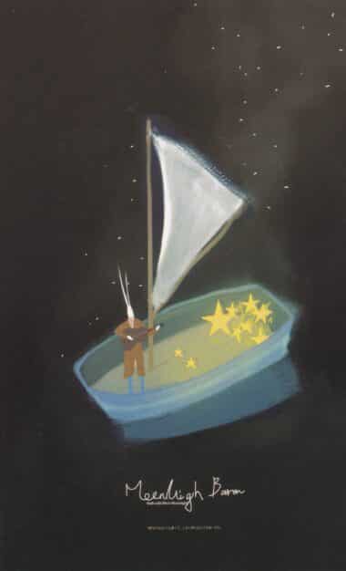 Starboat Rabbit Playing Guitar Glow-in-the-Dark Moonlight Baron Postcard