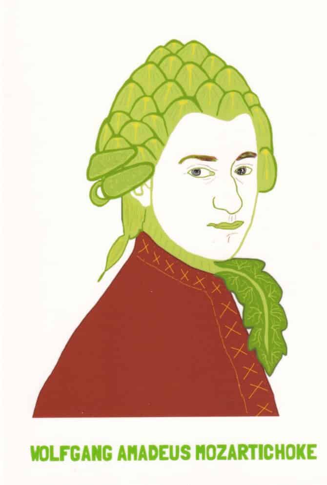 Wolfgang Amadeus Mozart Artichoke Vegetable Celebrity Postcard