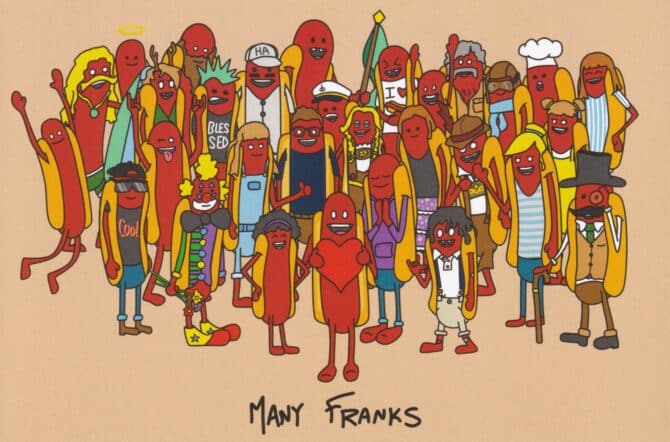 Many Franks Funny Hot Dog Thank-You Postcard