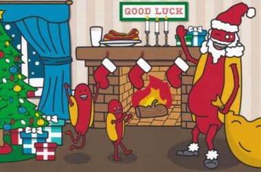 Hot Dog Santa Christmas Postcard