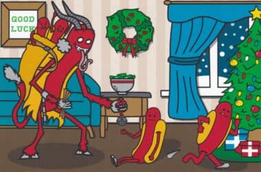 Hot Dog Krampus Funny Holiday Postcard