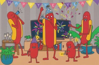 Hot Dog Happy New Year Postcard