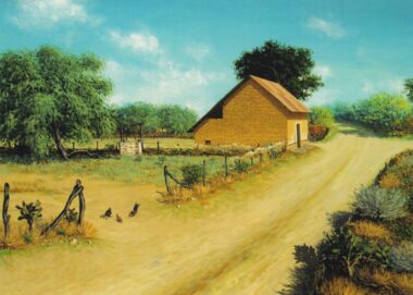 Adobe Farmhouse American Southwest Landscape Painting Postcard