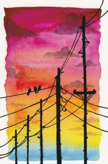 Sunset Skyline Silhouette Postcard by Lucy Bellwood