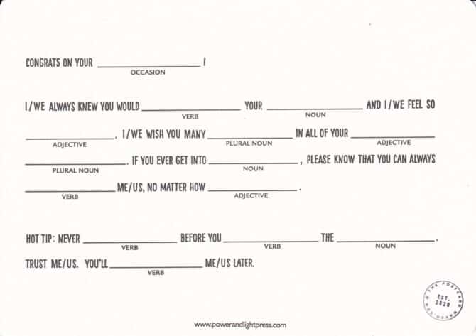 Congratulations Mad Lib Postcard
