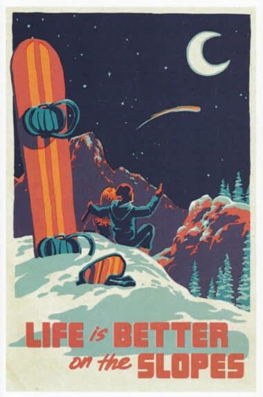 Snowboard and Ski Postcard