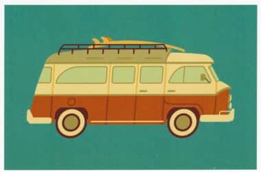 Retro Camper Van VW Bus Road Trip Postcard