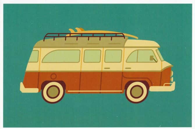 Retro Camper Van VW Bus Road Trip Postcard