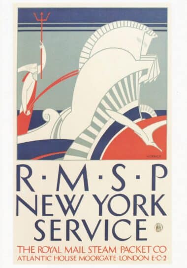 Vintage RMSP New York Service Steamship Travel Advertising Poster Postcard Print