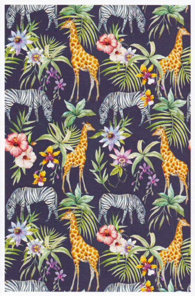 Giraffes & Zebras Jungle Pattern Postcard by Lantern Press