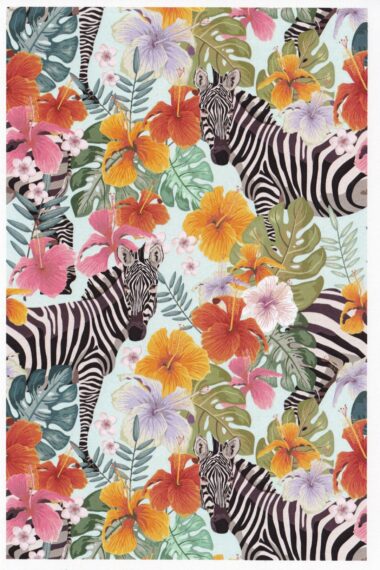 Zebras & Flowers Jungle Pattern Postcard by Lantern Press