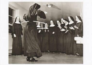 Hula Hooping Nun Sister Funny Black & White Photography Postcard