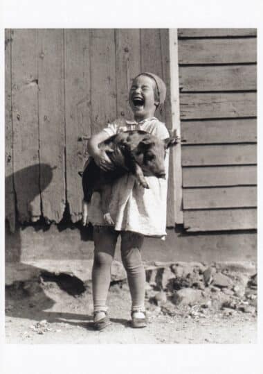 Farm Girl With Pig Funny Black & White Photography Postcard