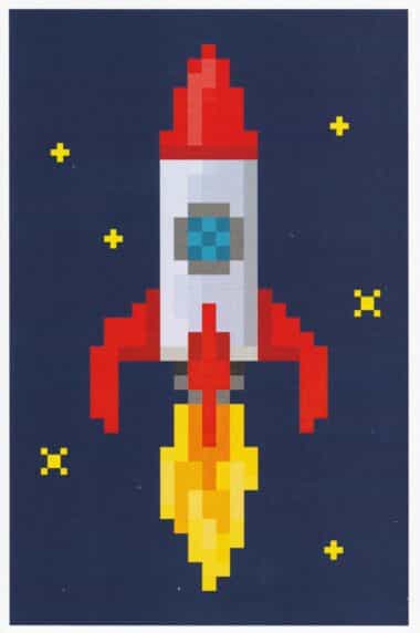 Rocketship 8-Bit Art Pixel Postcard