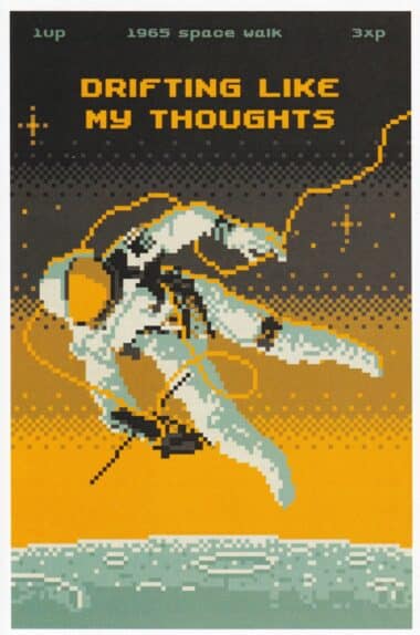 "Drifting Like My Thoughts" Astronaut 8-Bit Pixel Art Postcard