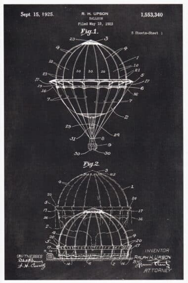 Hot Air Balloon Blackboard Patent Postcard by Lantern Press