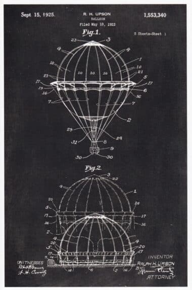 Hot Air Balloon Blackboard Patent Postcard by Lantern Press