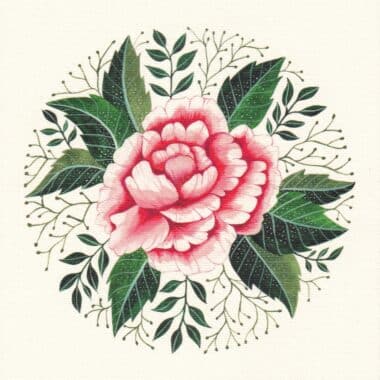 Pink Peony Square Floral Postcard