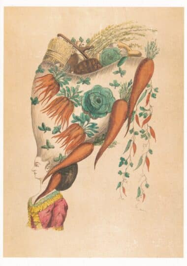 Fantastic Hairdress with Fruit and Vegetable Motif Postcard Print