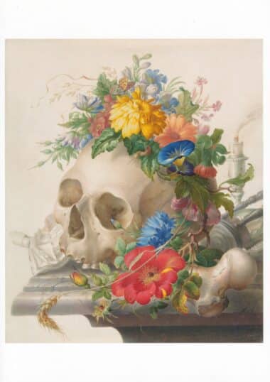 Vanitas Still Life Skull with Flowers Postcard Print