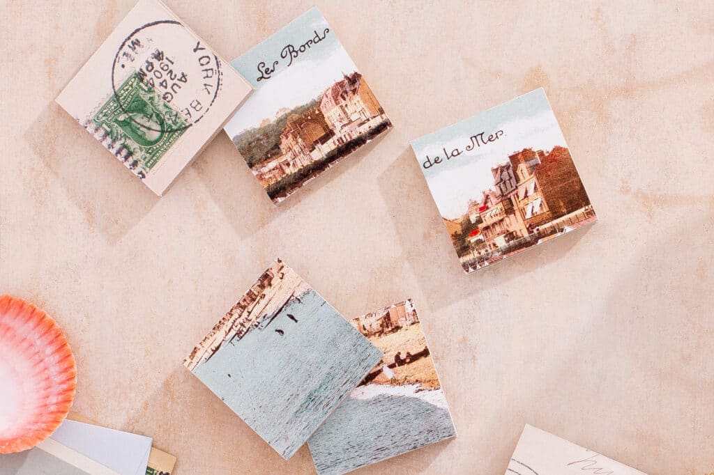 DIY postcard coasters